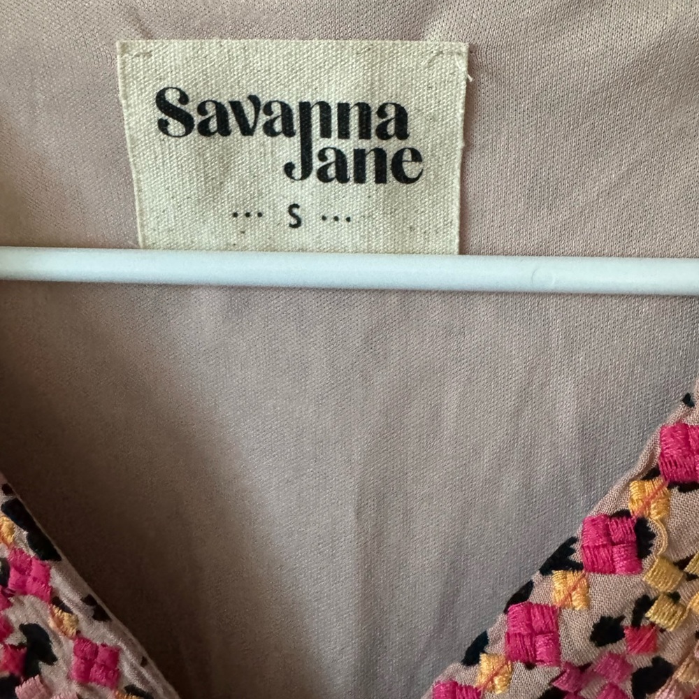 Savannah Jane Pink,turquoise and yellow Dress w/ embroidered front slip over - Picture 7 of 8